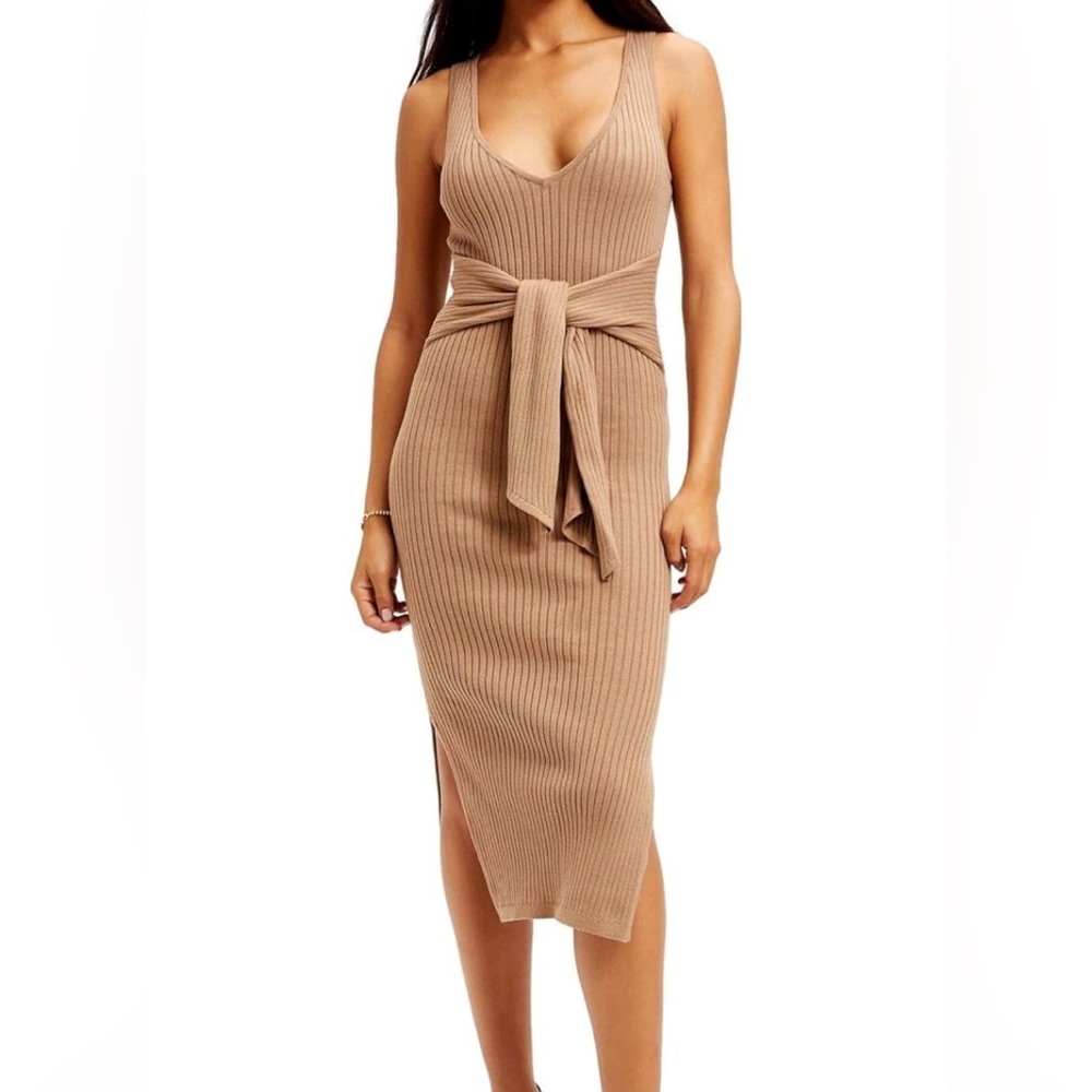 Good American Taupe Size 3 Belted Body Dress New Without Tags